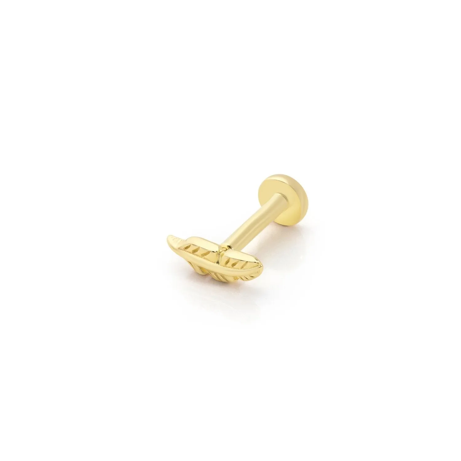14k Gold Feather Model Minimal Tragus Piercing