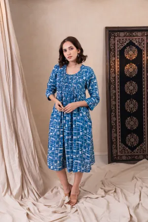 Aakruti Indigo Blue Dabu Cotton Dress | Ray-ethnic