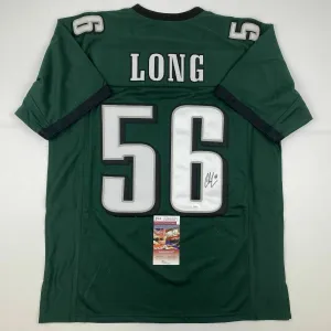 Autographed/Signed CHRIS LONG Philadelphia Green Football Jersey JSA COA Auto