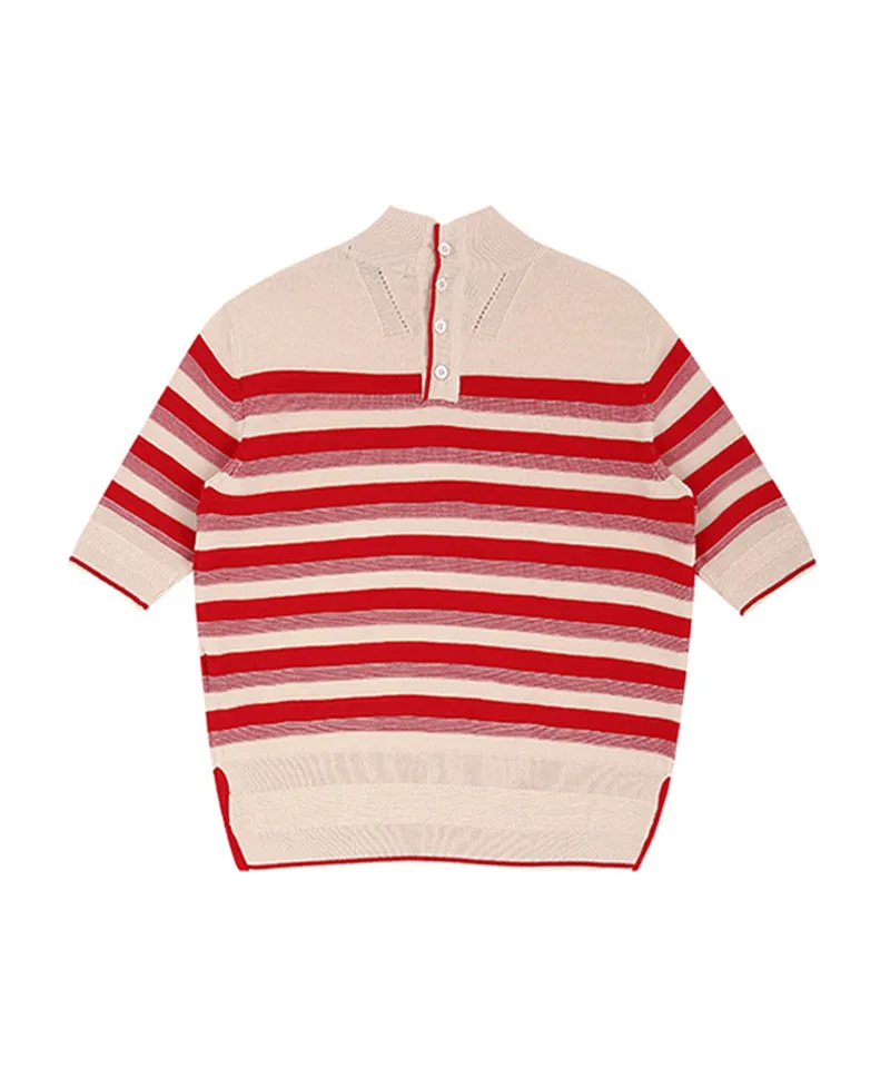 AVEN Hampton Striped Mid-Neck Knit - Red