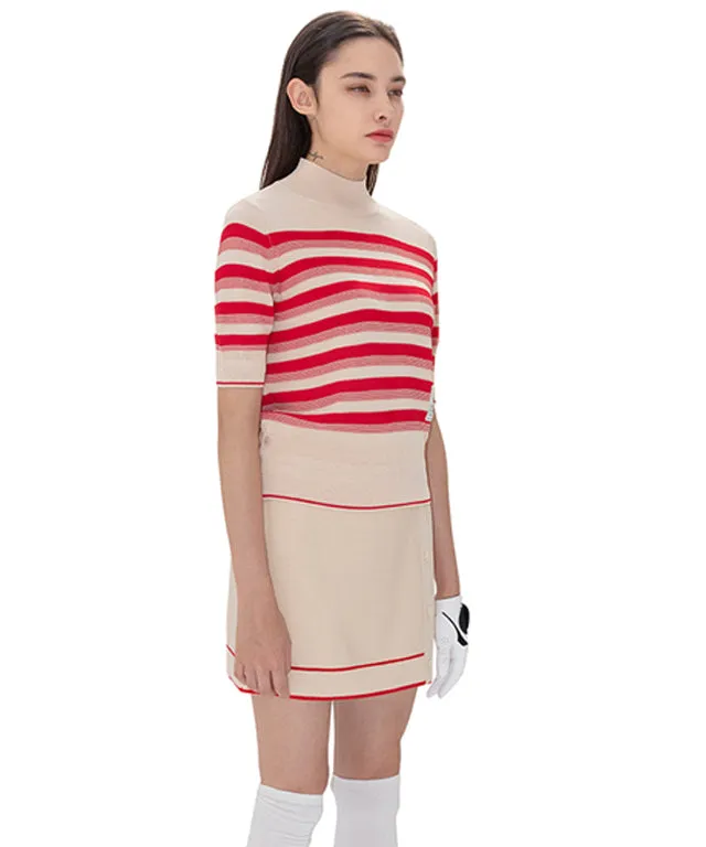 AVEN Hampton Striped Mid-Neck Knit - Red