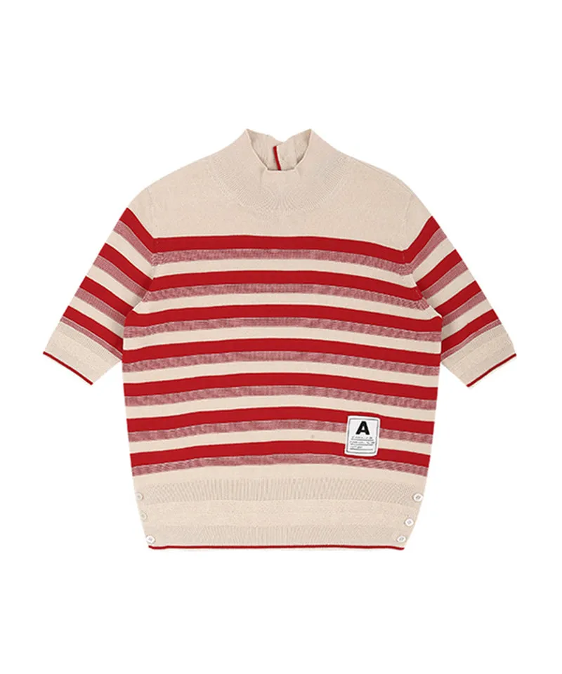 AVEN Hampton Striped Mid-Neck Knit - Red