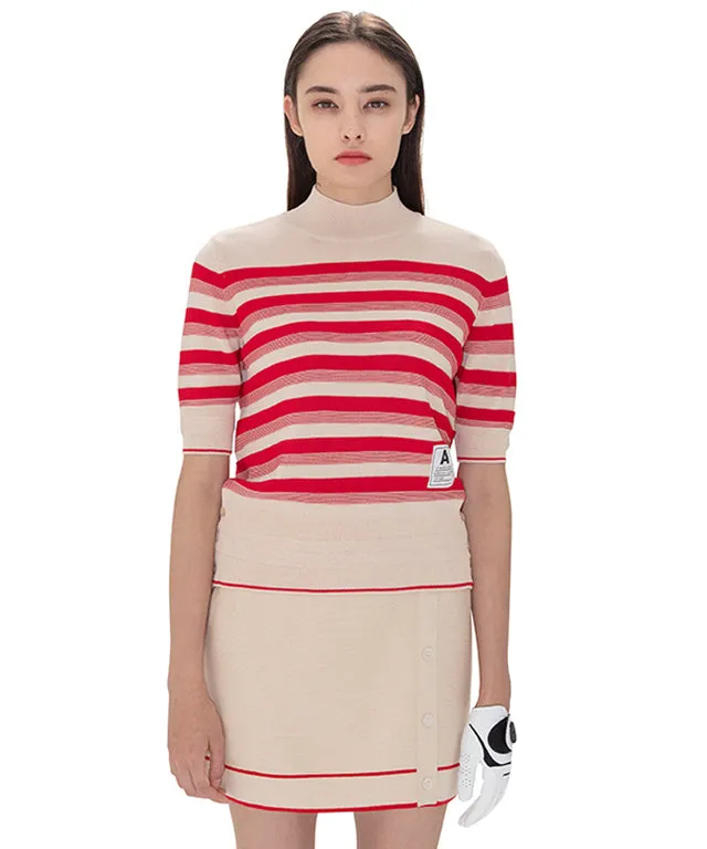AVEN Hampton Striped Mid-Neck Knit - Red