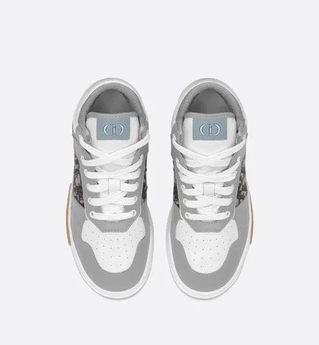 B27 Kid's High-Top Sneaker • Gray and White Smooth Calfskin with Beige and Black Dior Oblique Jacquard