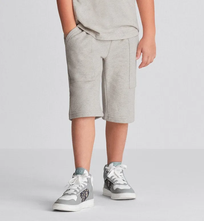 B27 Kid's High-Top Sneaker • Gray and White Smooth Calfskin with Beige and Black Dior Oblique Jacquard