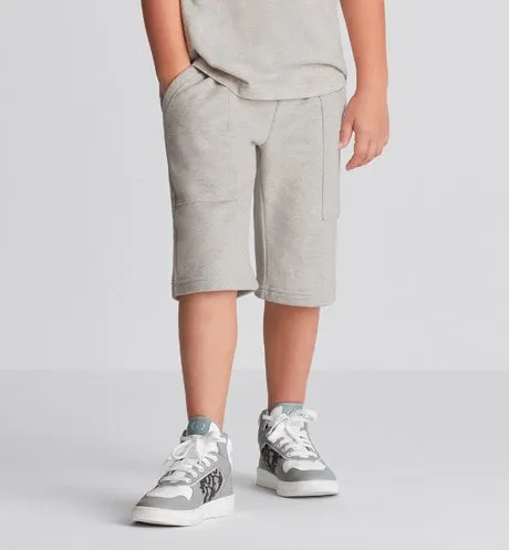 B27 Kid's High-Top Sneaker • Gray and White Smooth Calfskin with Beige and Black Dior Oblique Jacquard