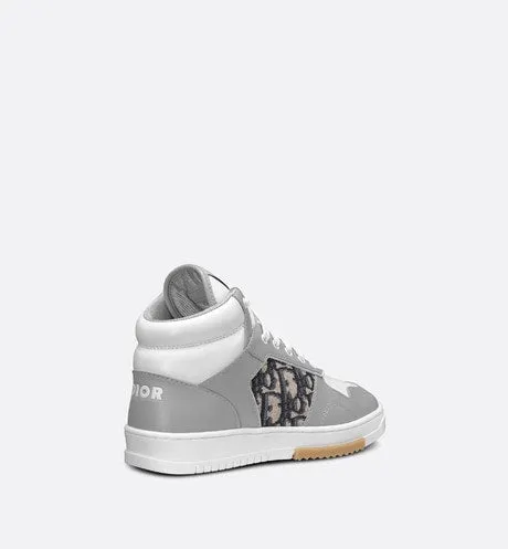 B27 Kid's High-Top Sneaker • Gray and White Smooth Calfskin with Beige and Black Dior Oblique Jacquard