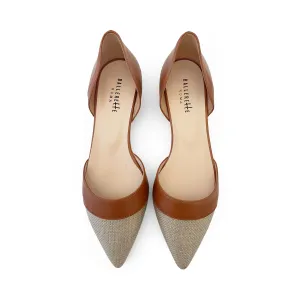 Beige jute d'Orsay ballet flats with brick leather details