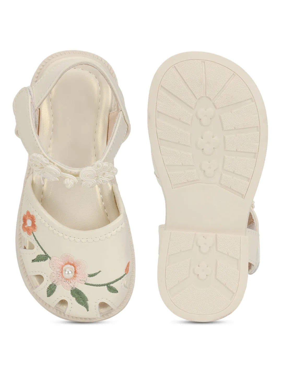 Beige PU Velcro Sandals For Kids-Girls (TC-861-BEIG)