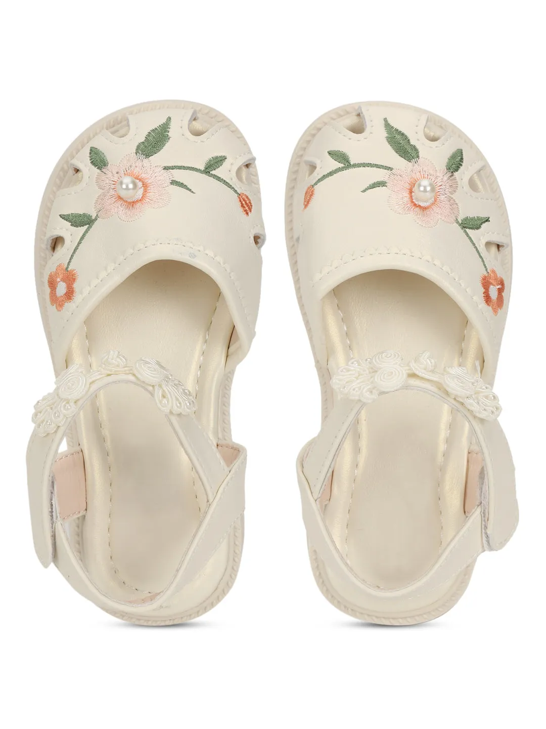 Beige PU Velcro Sandals For Kids-Girls (TC-861-BEIG)