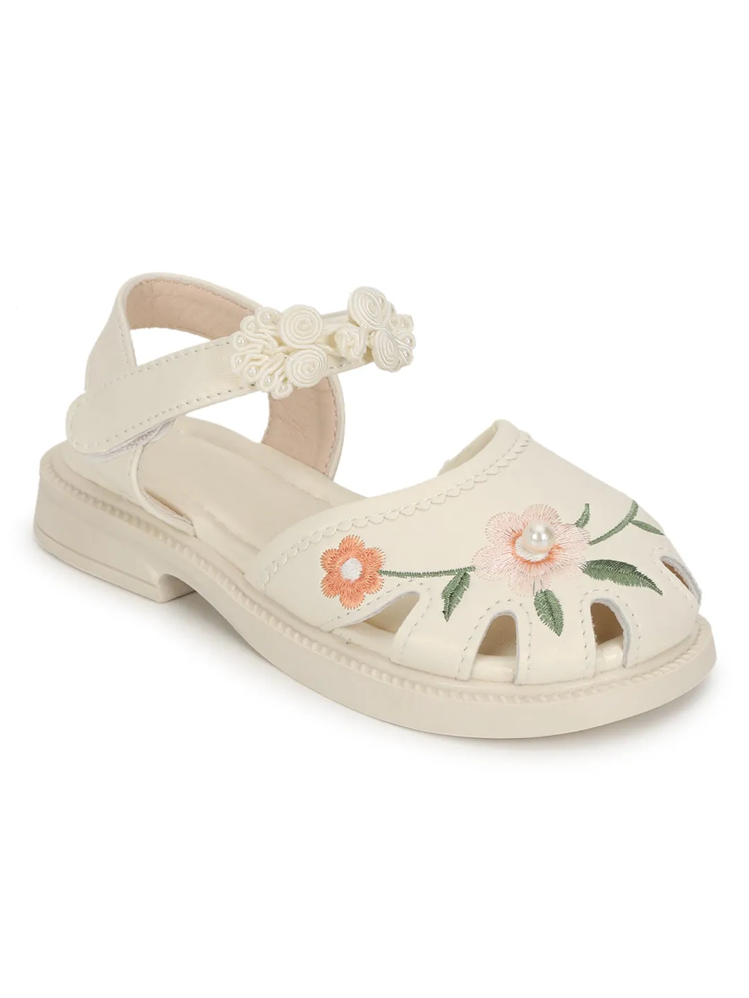 Beige PU Velcro Sandals For Kids-Girls (TC-861-BEIG)
