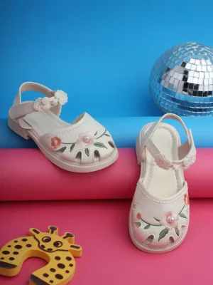 Beige PU Velcro Sandals For Kids-Girls (TC-861-BEIG)