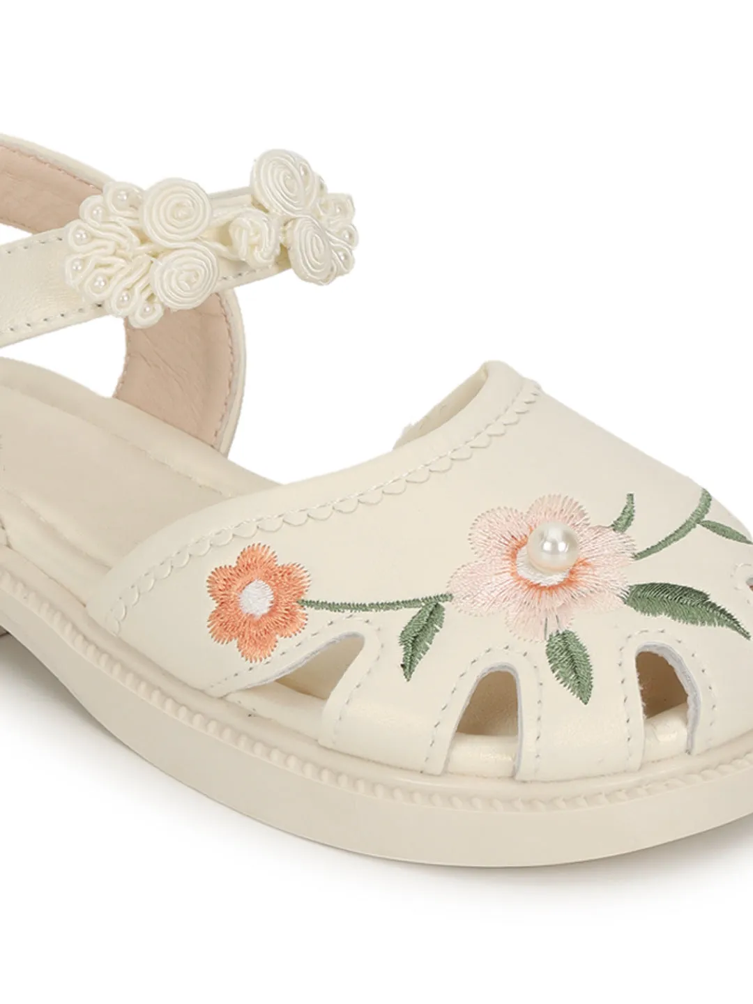 Beige PU Velcro Sandals For Kids-Girls (TC-861-BEIG)