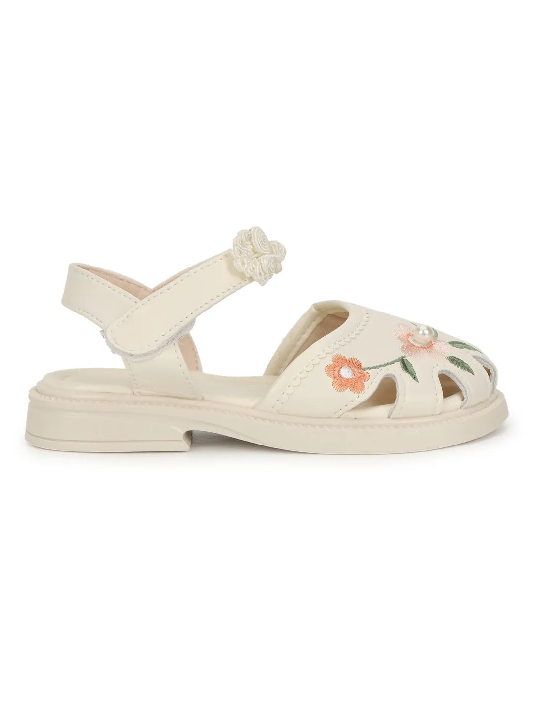 Beige PU Velcro Sandals For Kids-Girls (TC-861-BEIG)