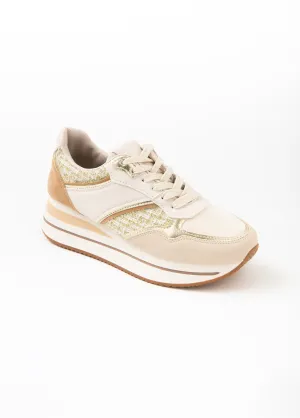 Beige wedge sneakers with tweed details