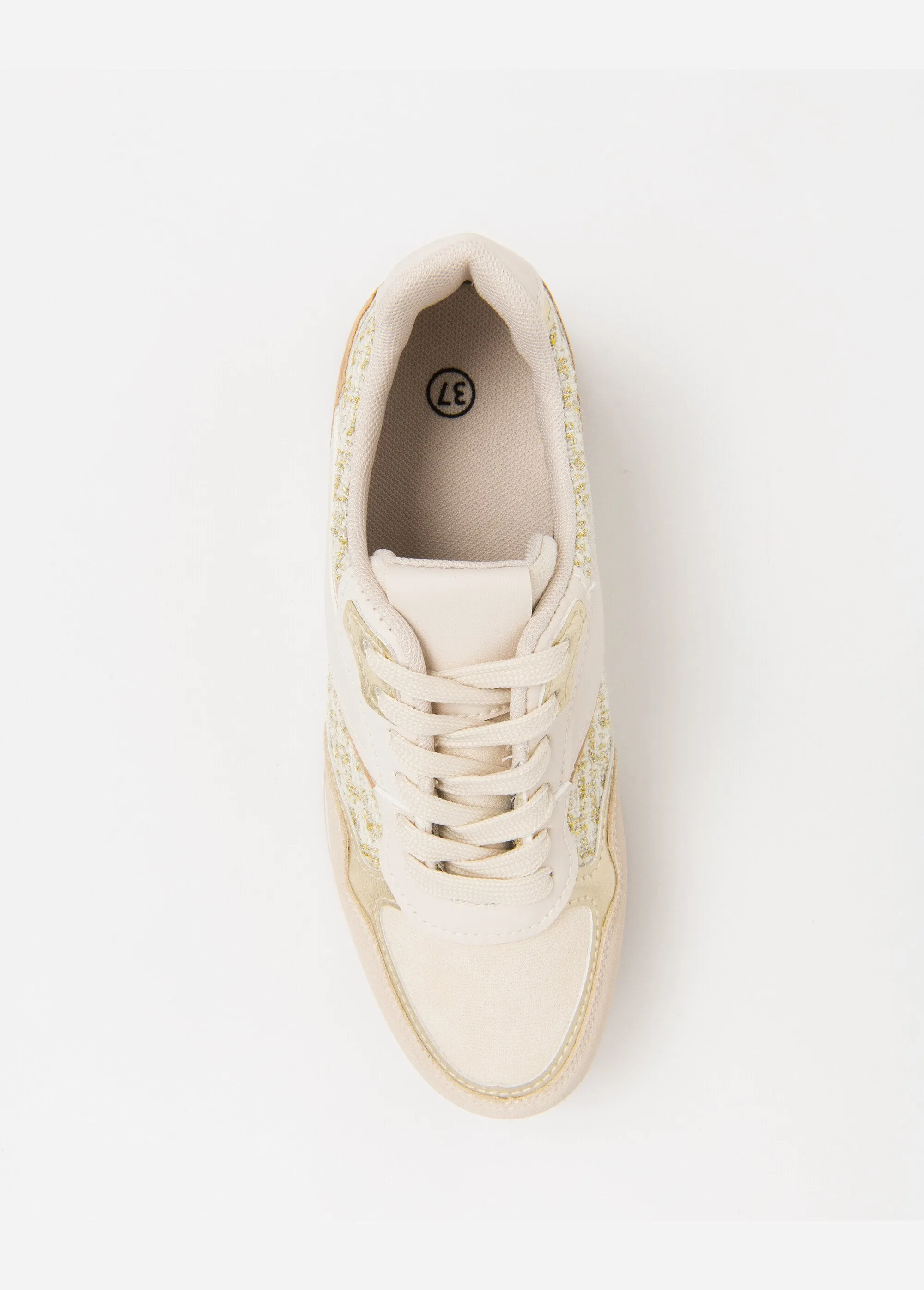 Beige wedge sneakers with tweed details