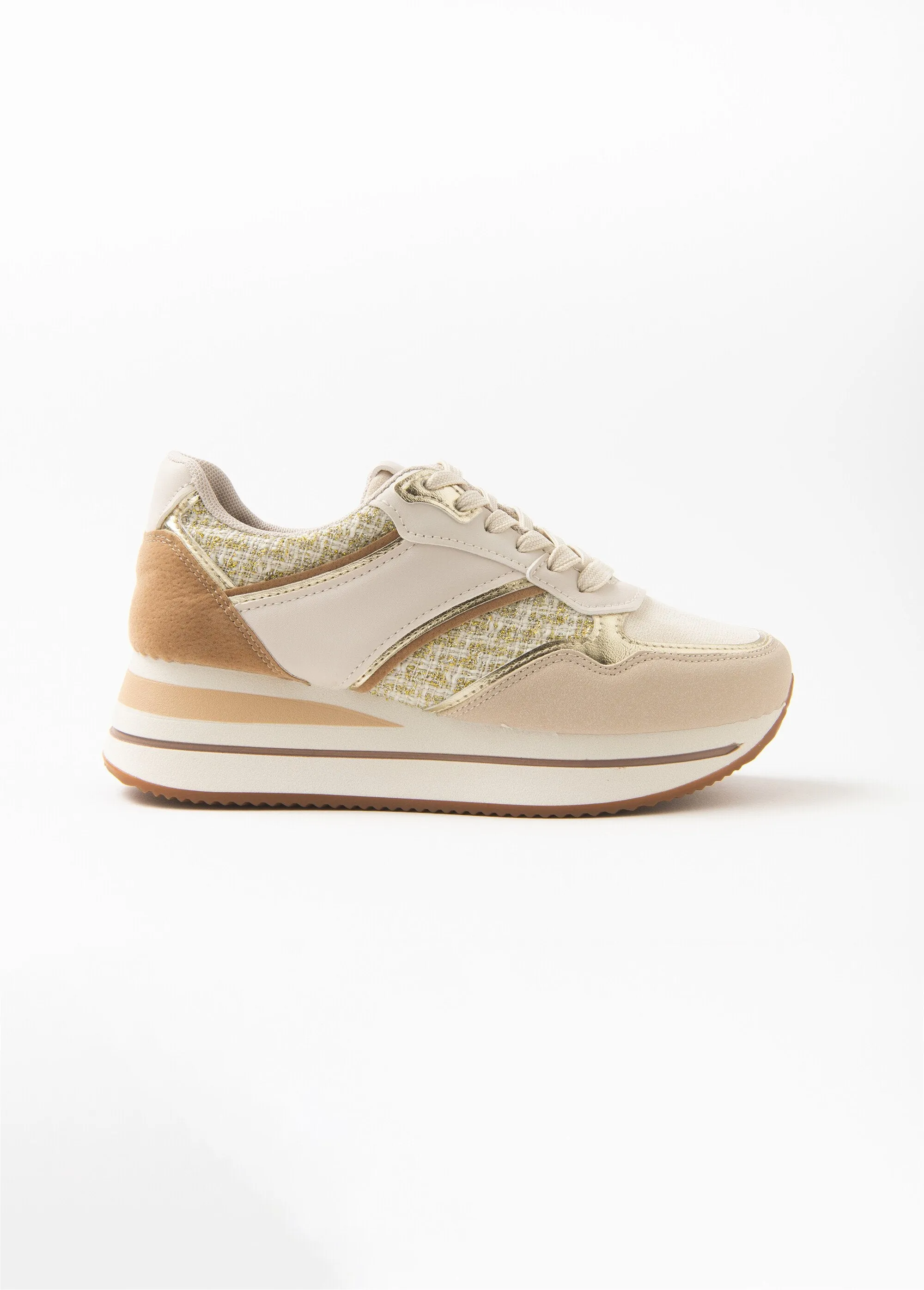 Beige wedge sneakers with tweed details