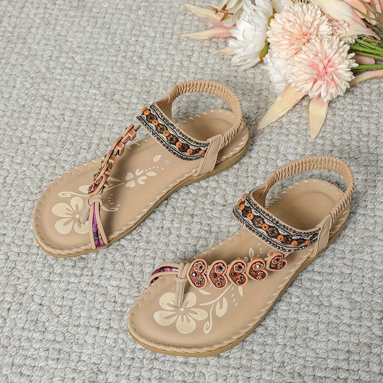 Bionda | Boho Sandalen met Sierkralen en Comfortzool