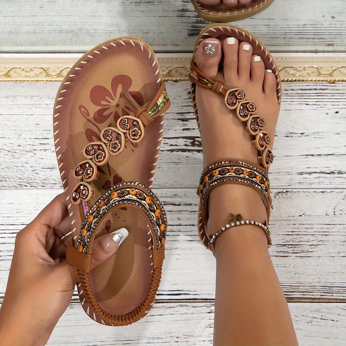 Bionda | Boho Sandalen met Sierkralen en Comfortzool