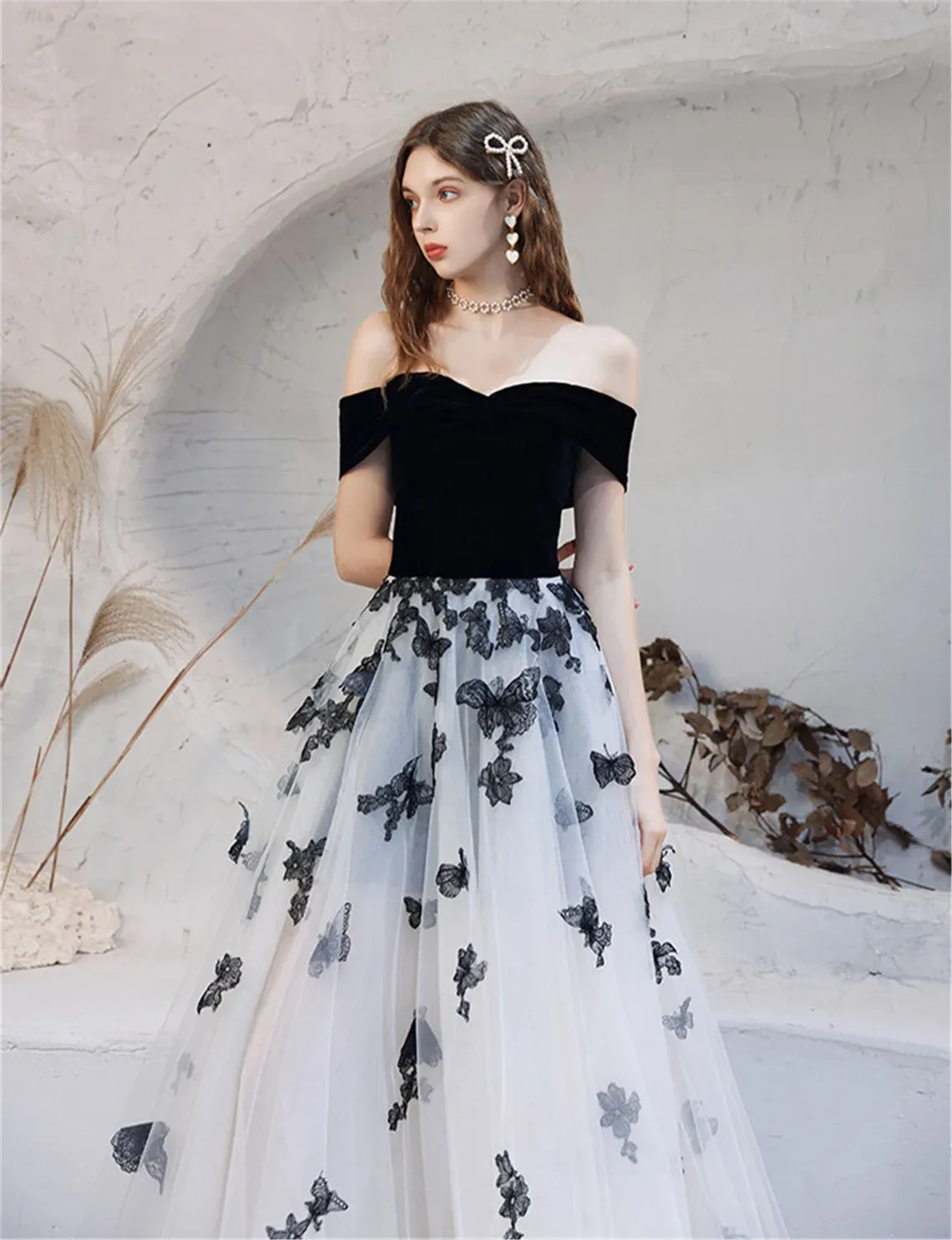 Black and White Prom Dress Sweetheart Party Dress, A-Line Graduation Dress Black Quinceanera Dress