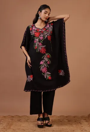 Black Cotton Crush Ari Embroidered Kaftan- Free Size
