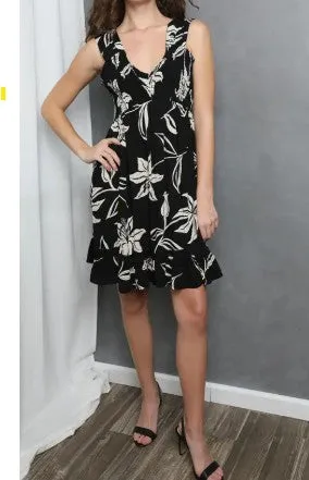 Black Floral Wide Strap Midi Dress