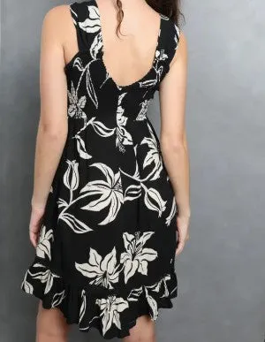 Black Floral Wide Strap Midi Dress
