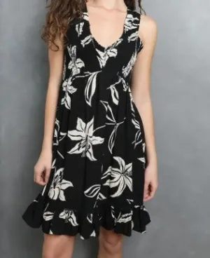 Black Floral Wide Strap Midi Dress