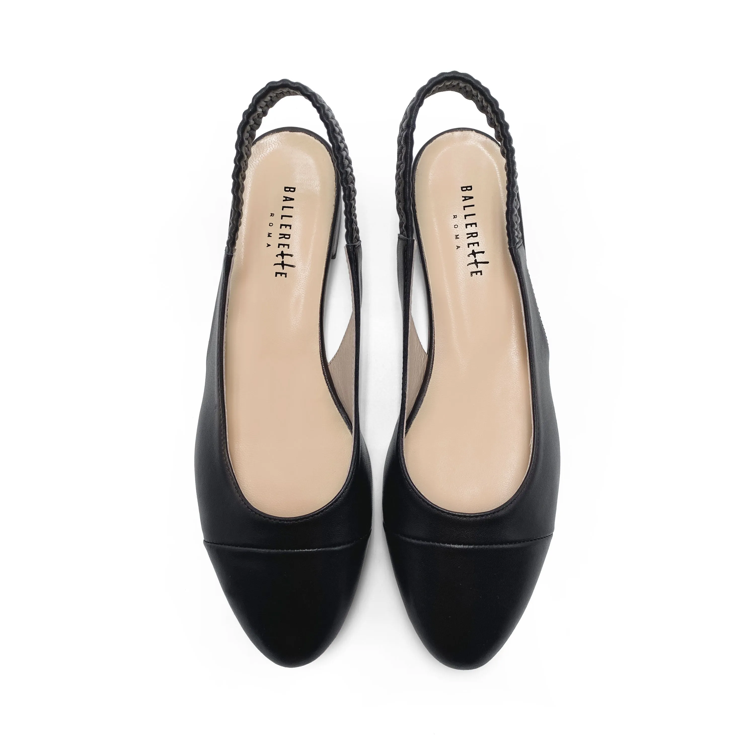 Black leather slingback ballet flats