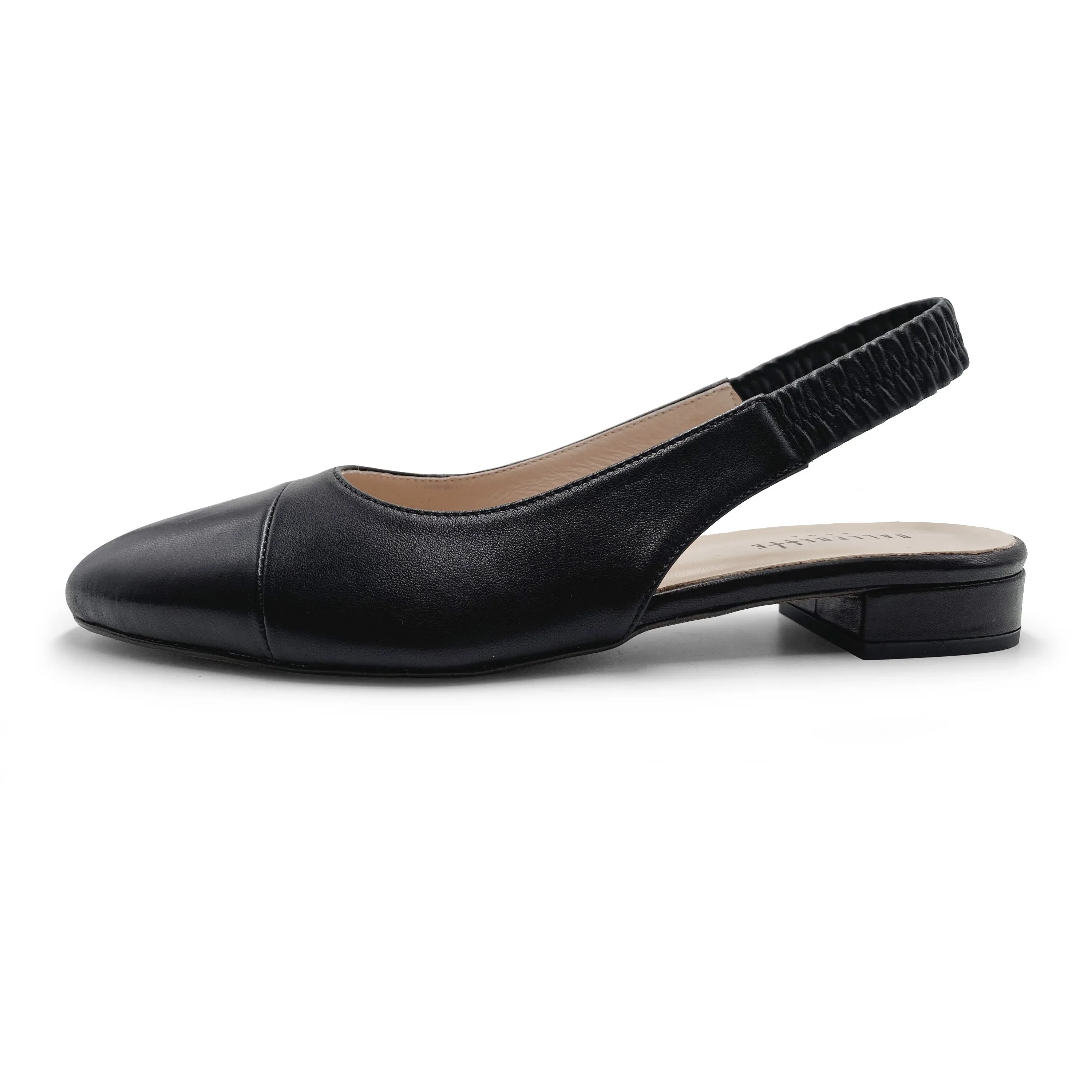 Black leather slingback ballet flats