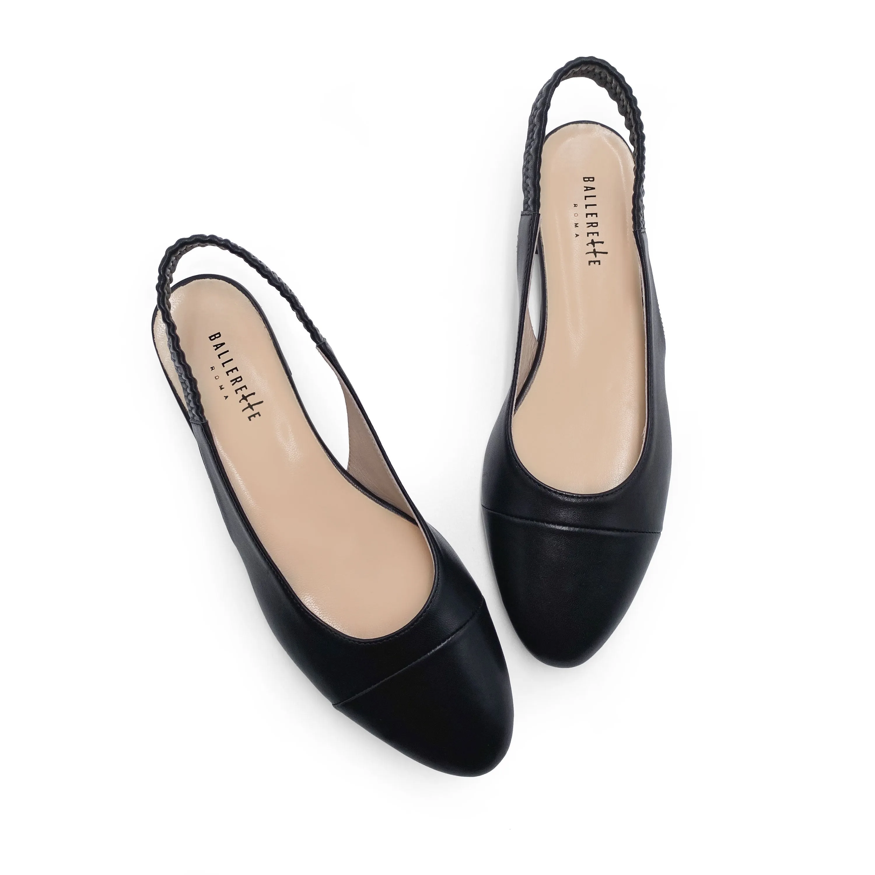 Black leather slingback ballet flats