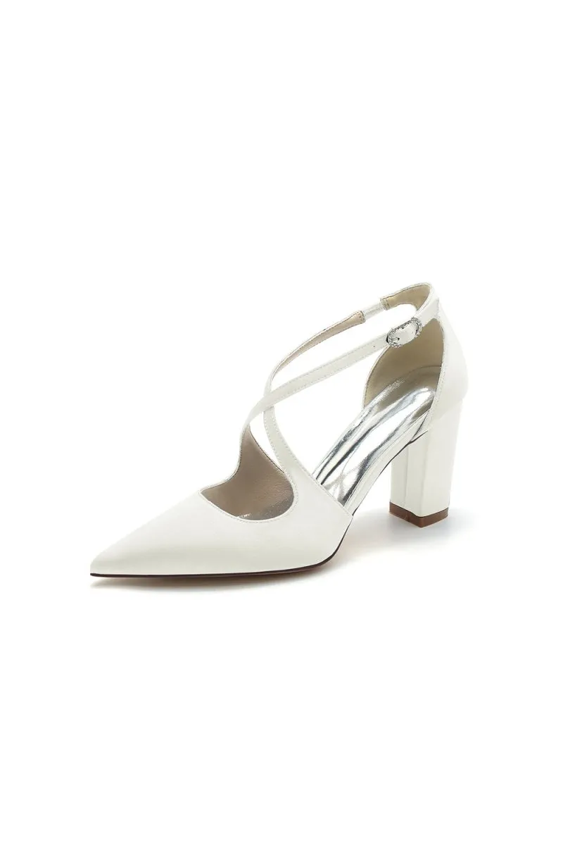 Black Satin Pump with Cross-Strap Design