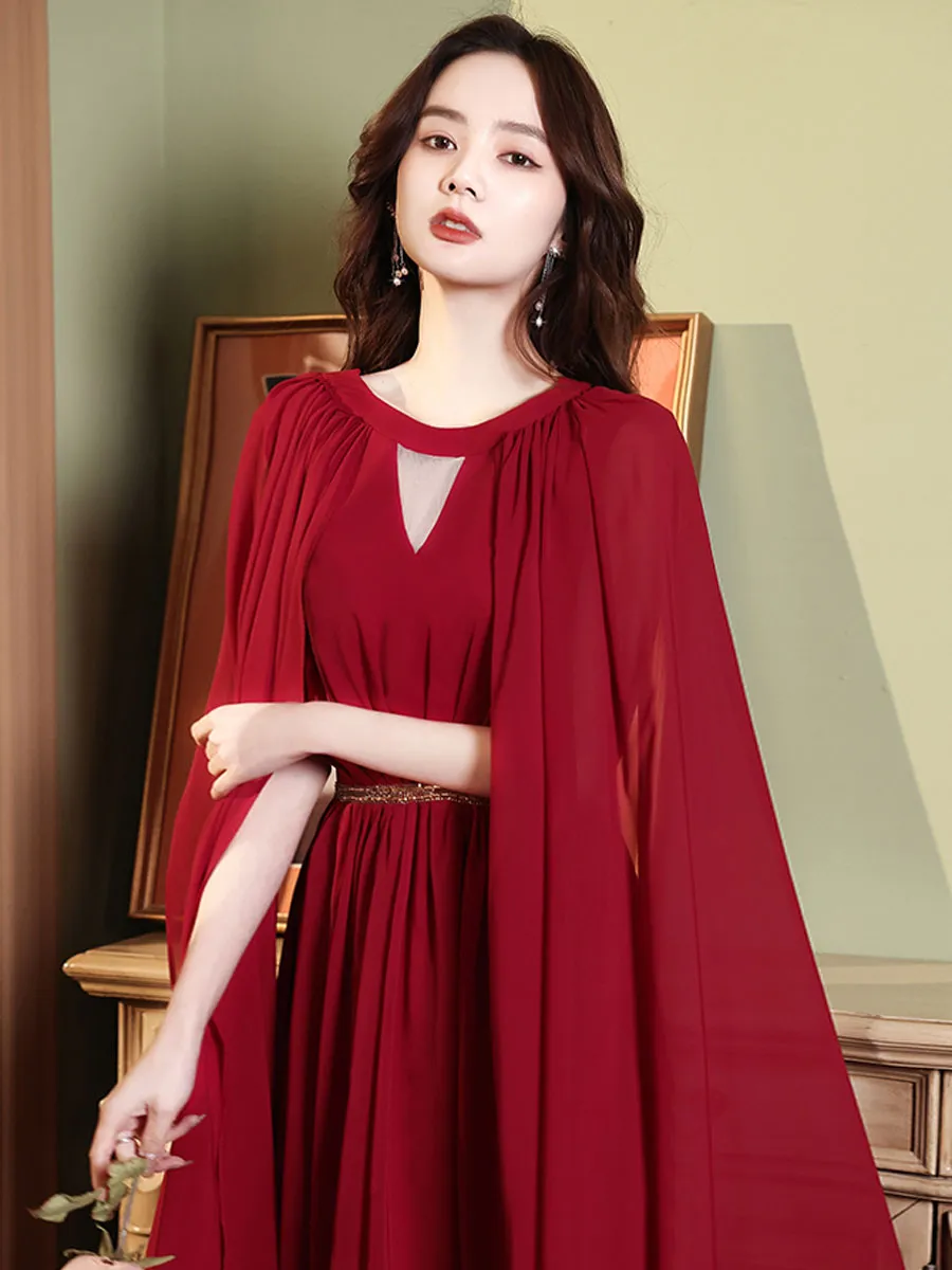 Burgundy Aline Chiffon Long Prom Dress, Burgundy Evening Dress