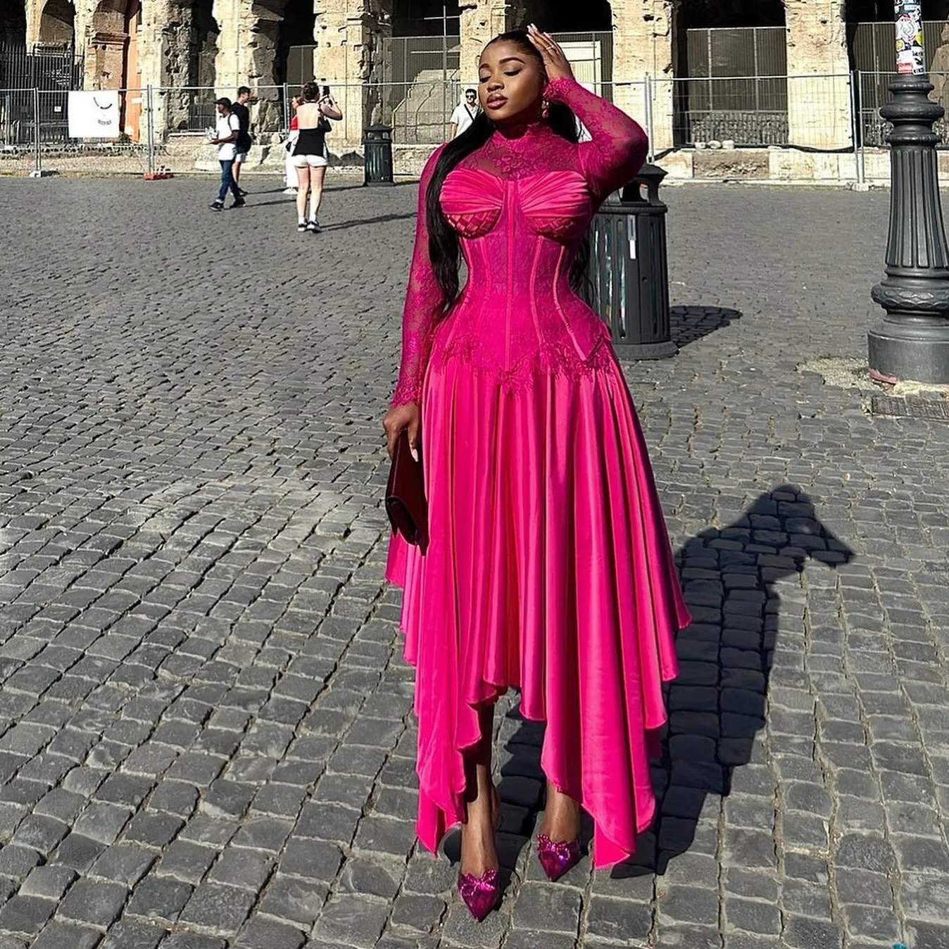 Chic Lace Long Sleeve Shirt and High-Waist Skirt Two-Piece Set