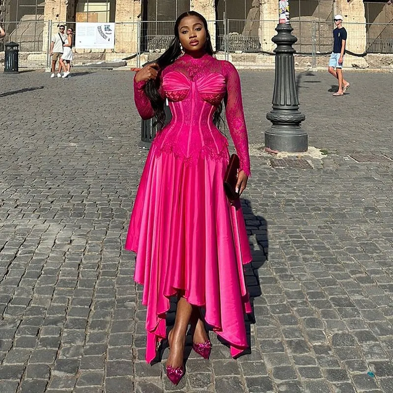 Chic Lace Long Sleeve Shirt and High-Waist Skirt Two-Piece Set
