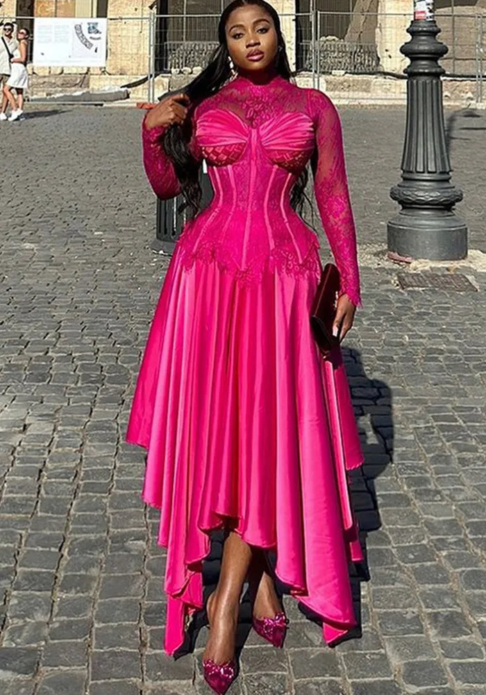 Chic Lace Long Sleeve Shirt and High-Waist Skirt Two-Piece Set