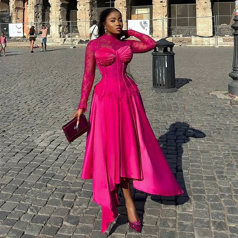 Chic Lace Long Sleeve Shirt and High-Waist Skirt Two-Piece Set