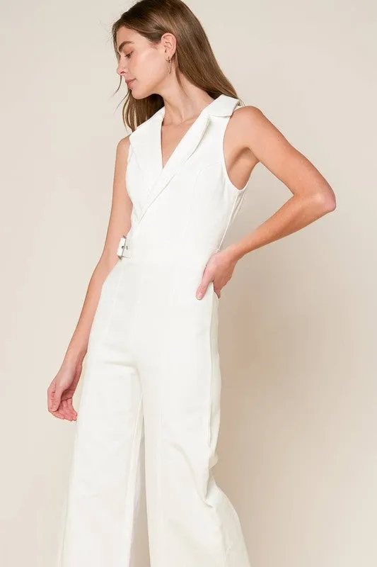 Crisp White Solid Woven Jumpsuit