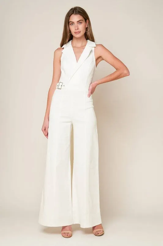 Crisp White Solid Woven Jumpsuit