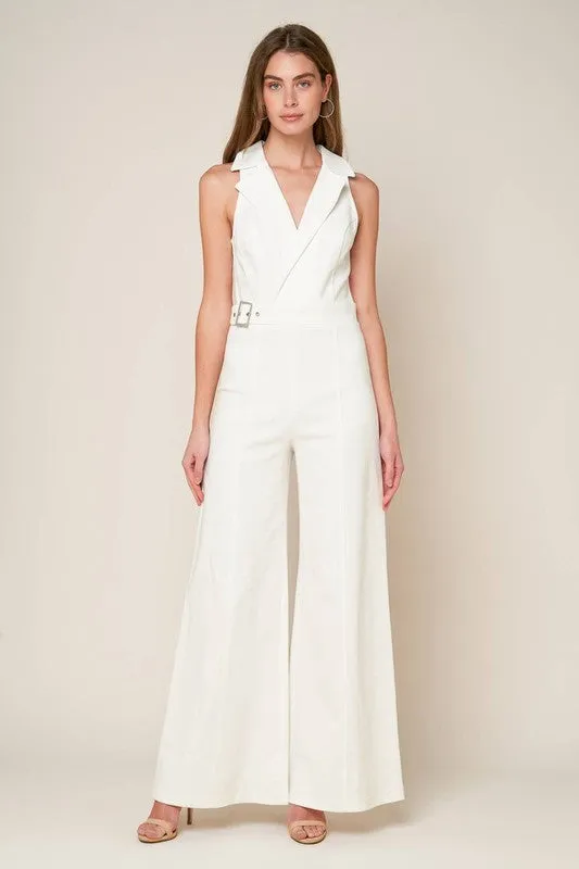 Crisp White Solid Woven Jumpsuit