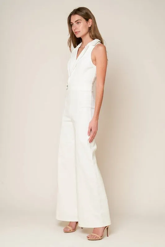 Crisp White Solid Woven Jumpsuit