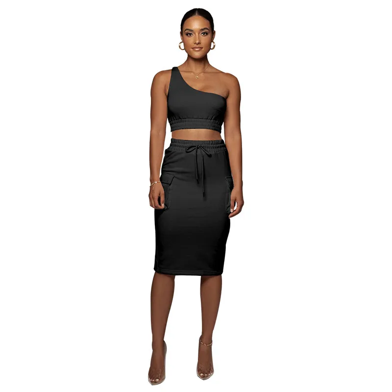 Cropped Tank Top and Cargo Skirt Set