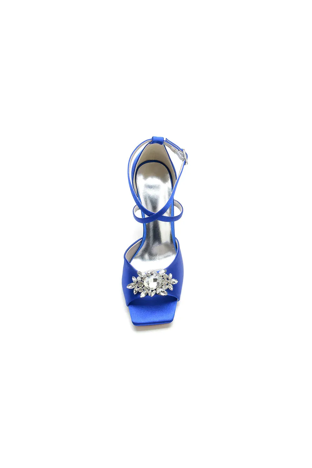 Crystal Buckle Square Open Toe Cross Straps Chunky Heels