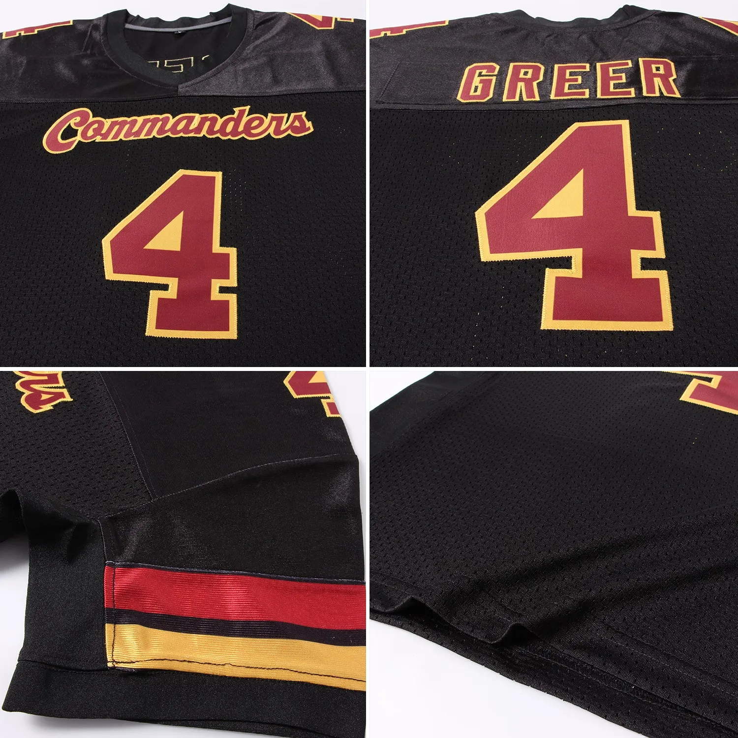 Custom Black Burgundy-Gold Mesh Authentic Football Jersey
