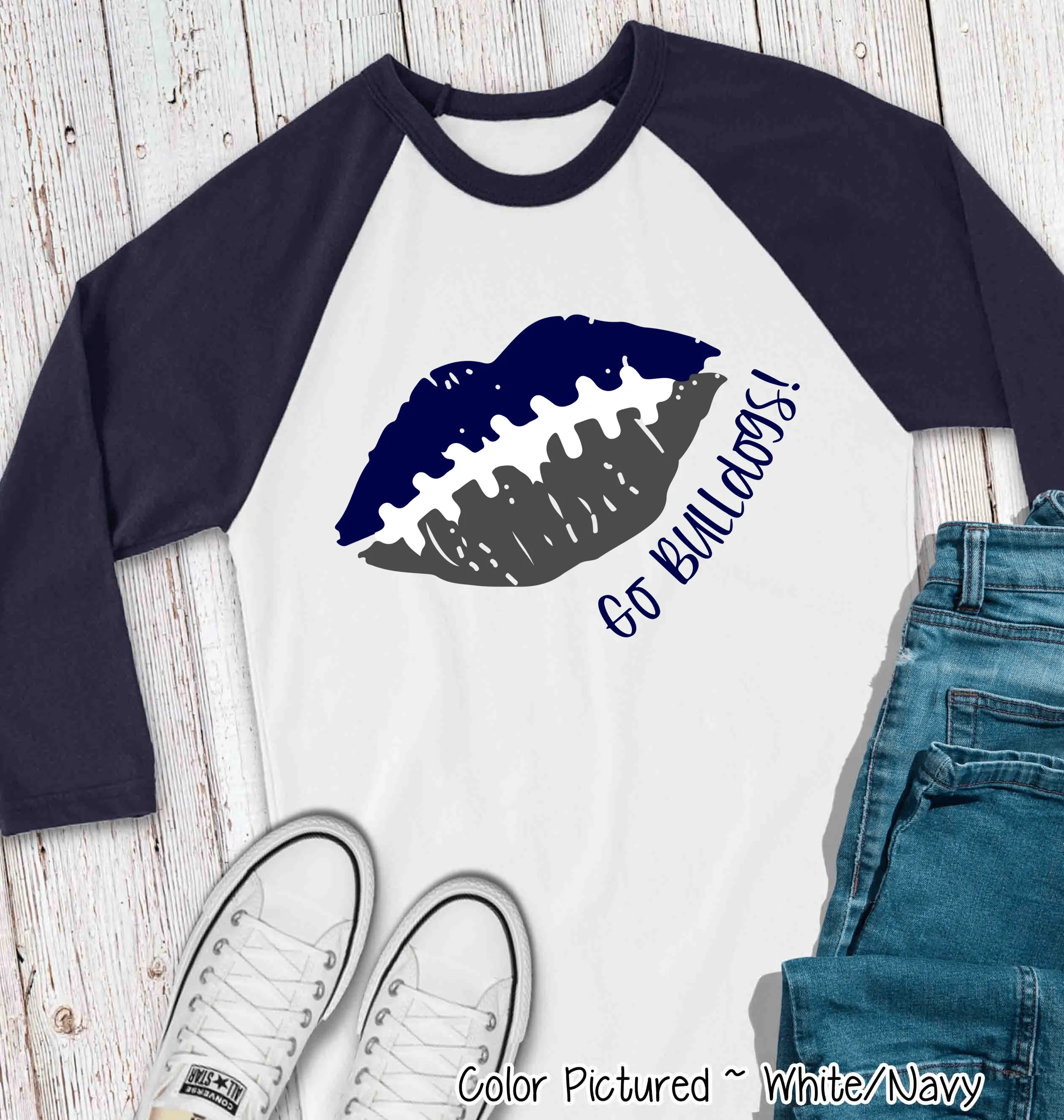 Custom Football Lips Graphic Raglan Tee
