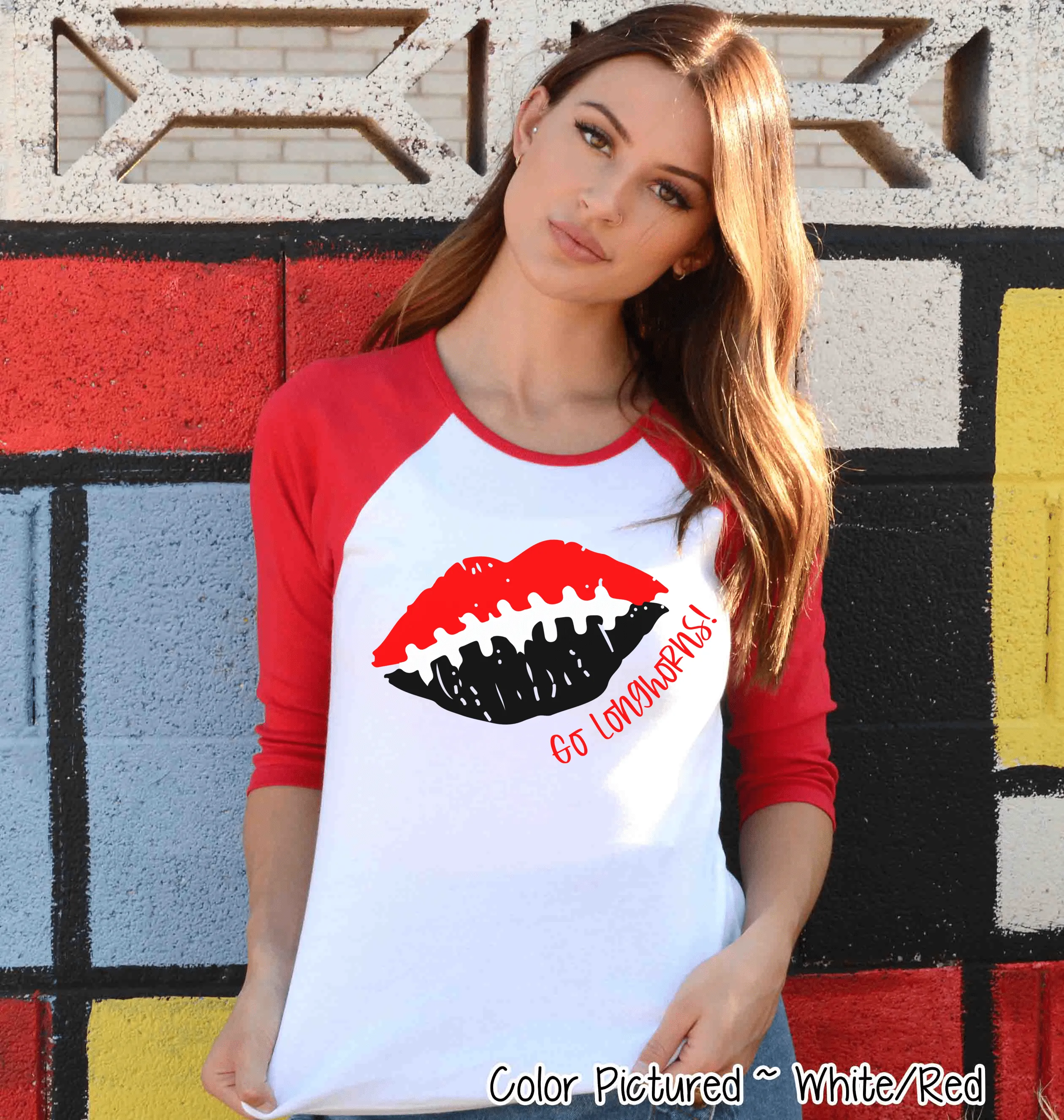 Custom Football Lips Graphic Raglan Tee