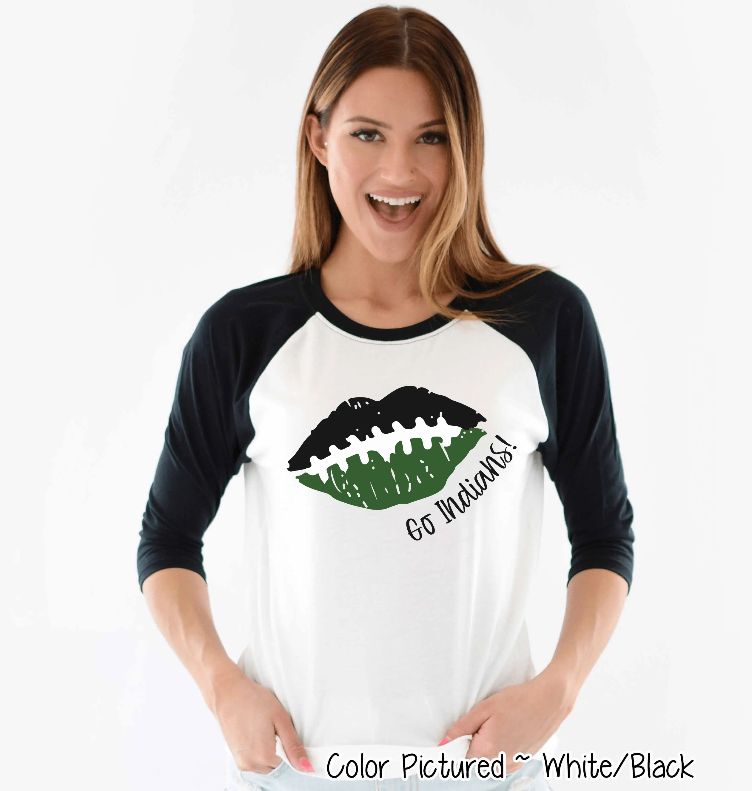 Custom Football Lips Graphic Raglan Tee