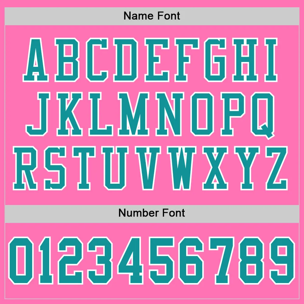 Custom Pink Teal-White Mesh Authentic Football Jersey