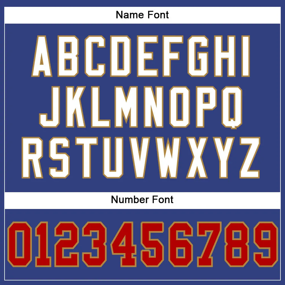 Custom Royal Red-Old Gold Mesh Authentic Football Jersey