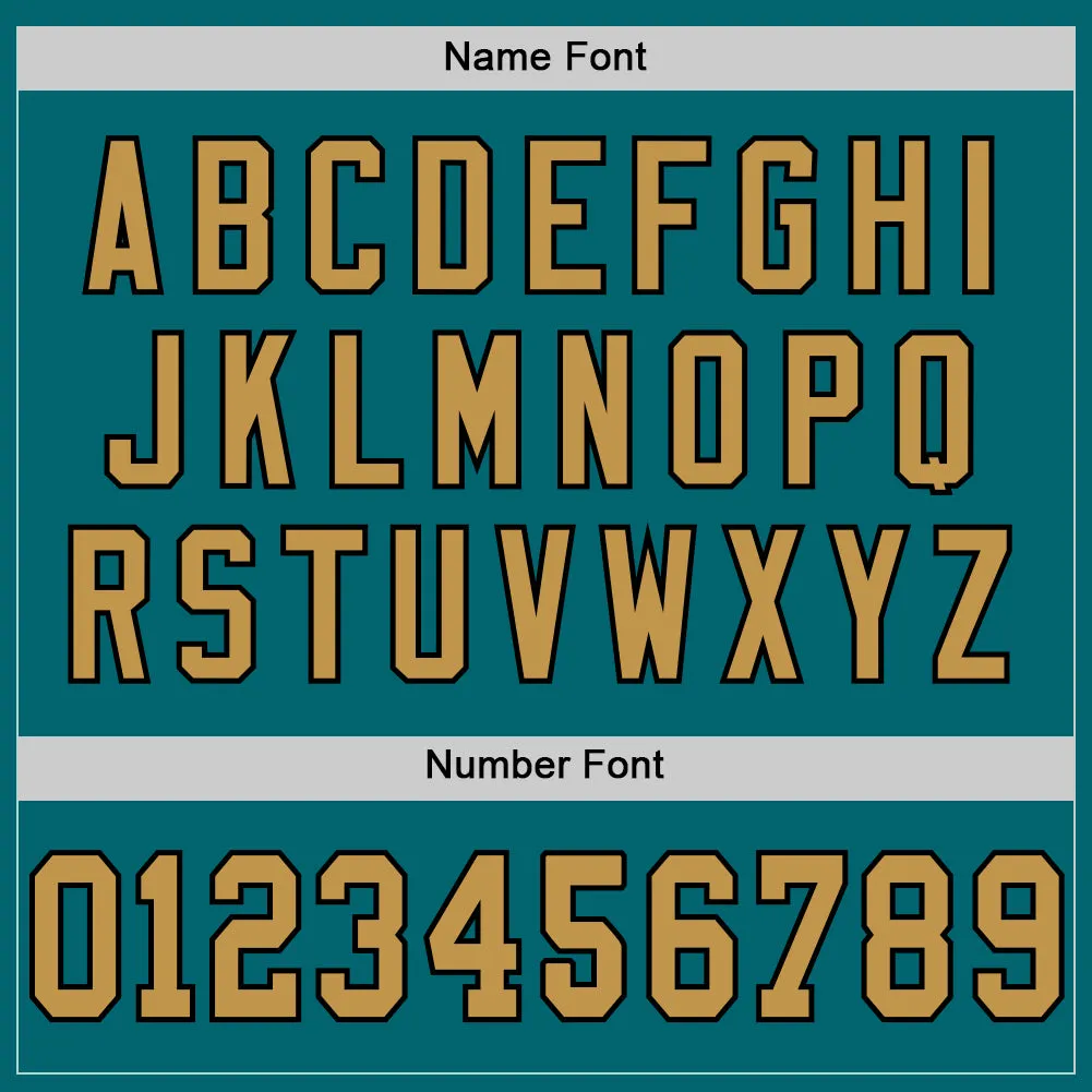 Custom Teal Old Gold-Black Mesh Authentic Throwback Football Jersey